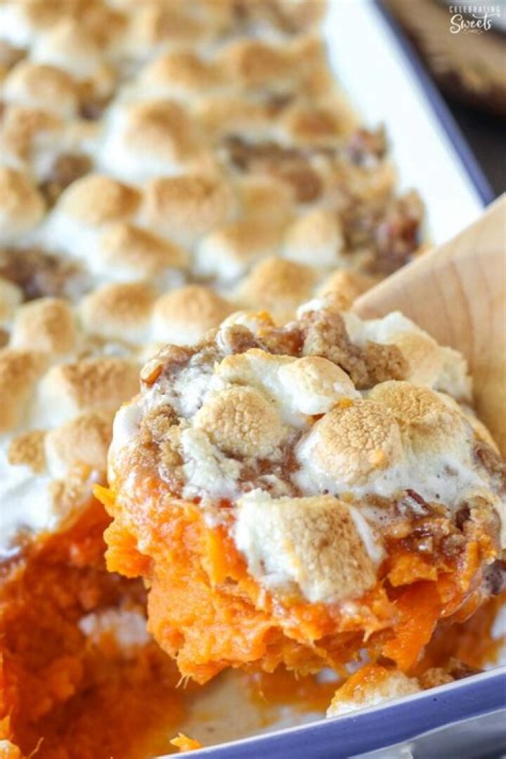 Sweet Potato Casserole with Marshmallows and Streusel